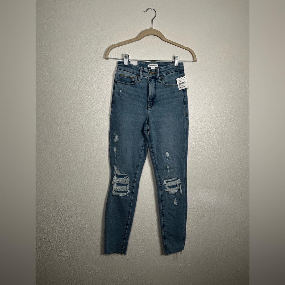 Good American good legs crop hi-rise distressed jeans size 24 new with tags